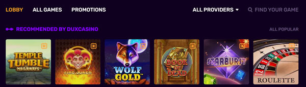 Dux Casino spelkeuze