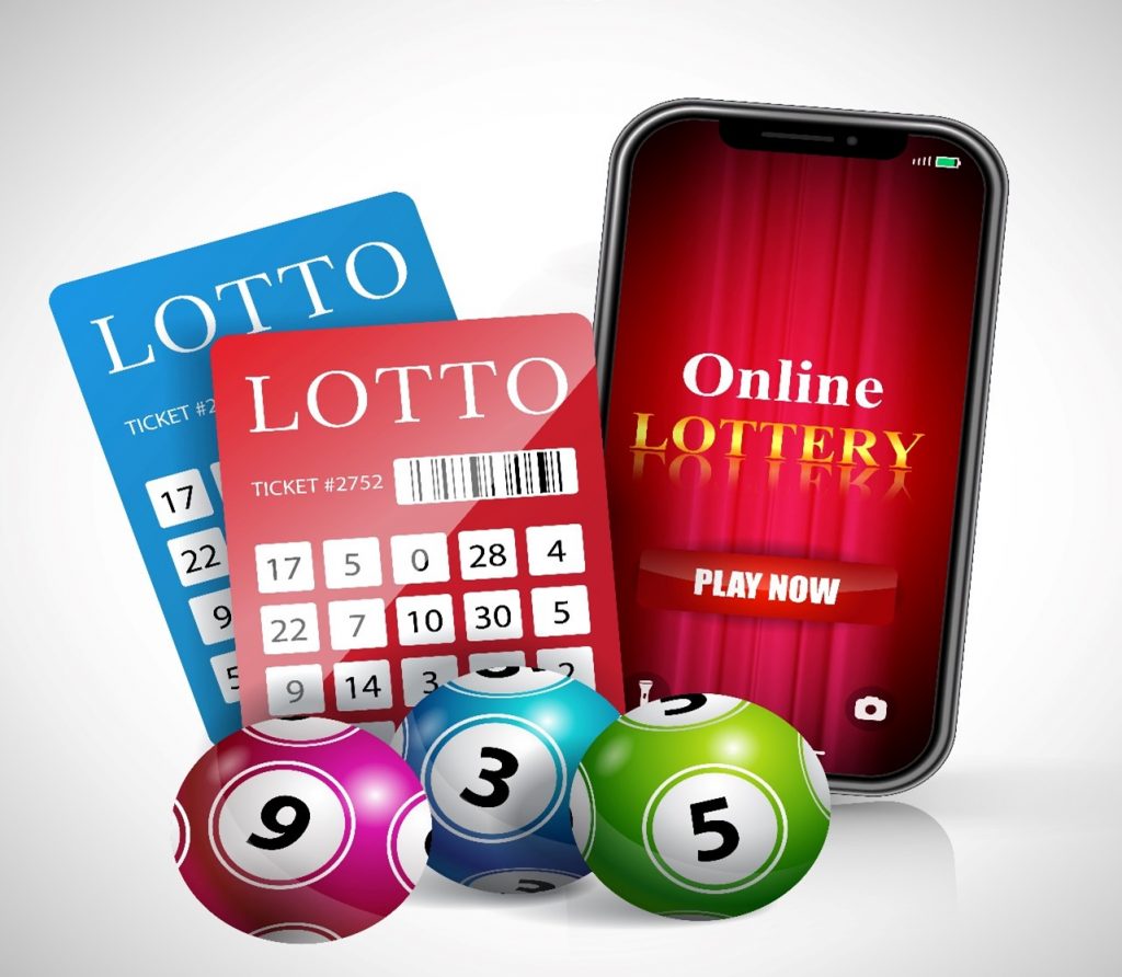 Illustration of online bingo tickets and mock-up on mobile