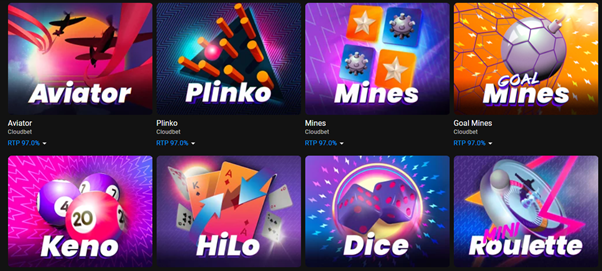 cloudbet arcade games screenshot