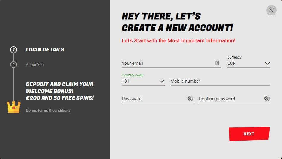 Sign up window on sons of slots