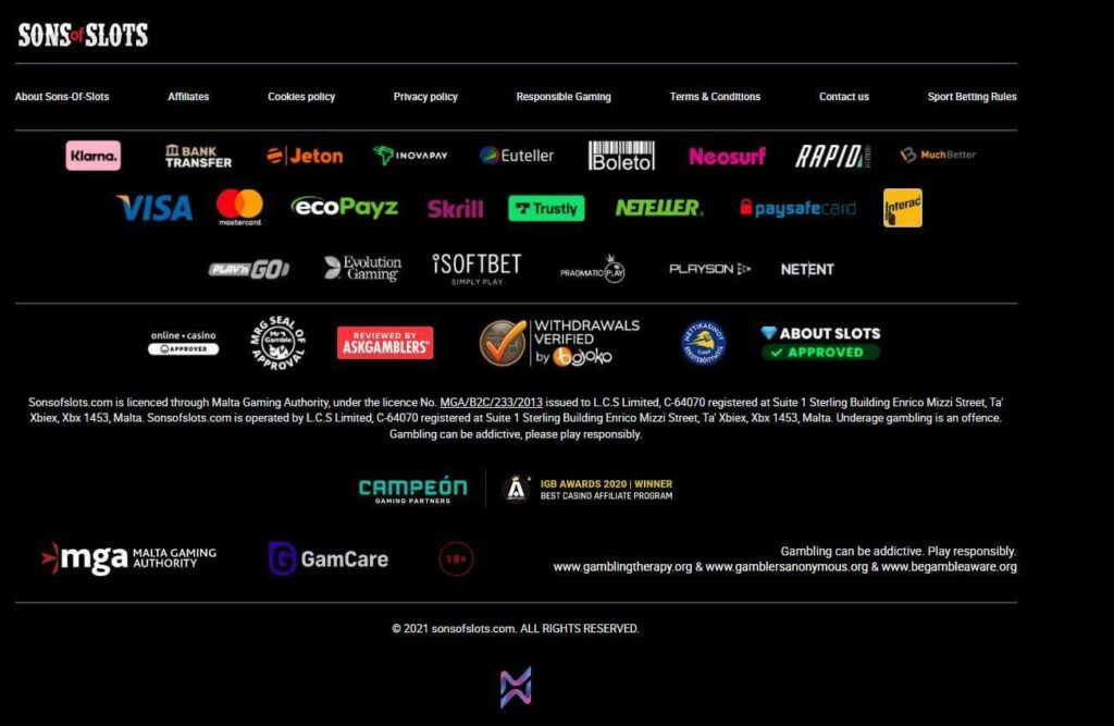 Payment methods on sons of slots casino