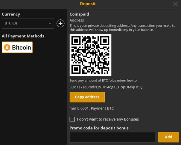 Deposit info on Anonymous casino