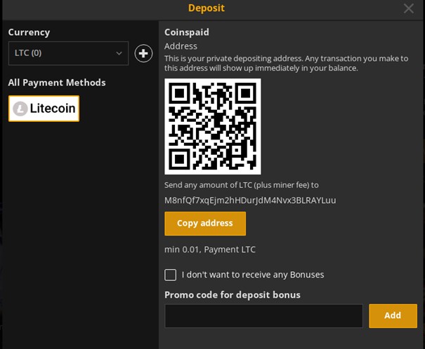 Litecoin payment option